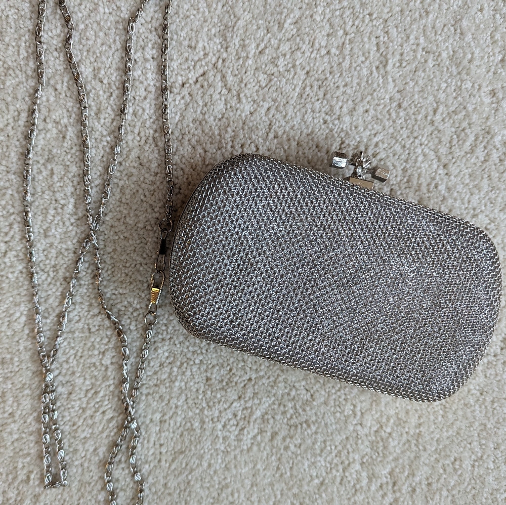 Silver clutch handbag